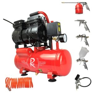 RocwooD Air Compressor Electric 8L Litre 550w Silent Portable 8bar 116psi + 5pc Tool Kit