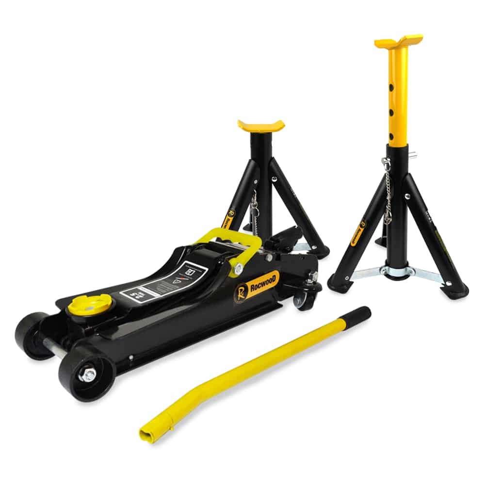 2.5 Ton Trolley Jack with Low Profile 3 Ton Folding Axle Stand