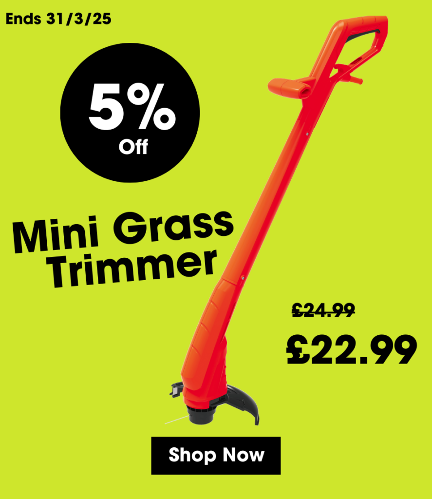 Back in stock and 5% off we have our fantastic mini grass trimmer (RWACGT1). Ready to ship out as soon as an order is placed!